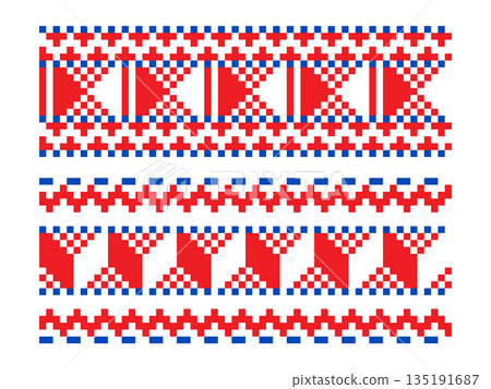 Red and blue pixel repeated ornaments set 135191687