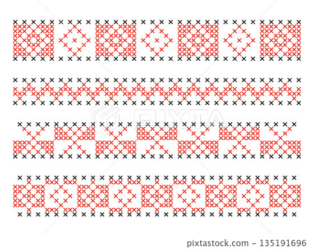 Red Ukrainian Folk Cross-Stitch Ornaments Set 135191696