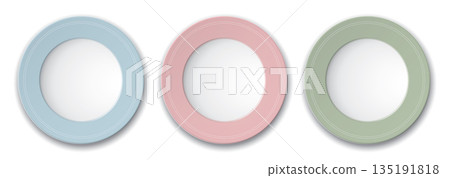 Top view of empty green, blue and pink dish isolated Top view of empty green, blue and pink dish isolated 135191818
