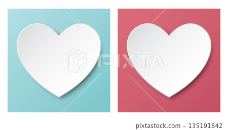 Set of 3D white heart paper cut style on light blue and pink square background Set of 3D white heart paper cut style on light blue and pink square background 135191842