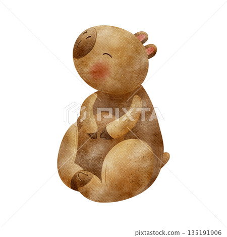 Watercolor illustration capybara cute animal. The guinea pig character is hand-drawn in childish style, isolated from background for design cards, packaging, posters, stickers party birthdays holidays Watercolor illustration capybara cute animal. The guinea pig character is hand-drawn in childish style, isolated from background for design cards, packaging, posters, stickers party birthdays holidays 135191906