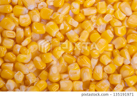 Vivid yellow corn kernels arranged on bright surface for culinary presentation, Colorful sweet corn seeds scattered over luminous background ideal for recipes and food photography Vivid yellow corn kernels arranged on bright surface for culinary presentation, Colorful sweet corn seeds scattered over luminous background ideal for recipes and food photography 135191971