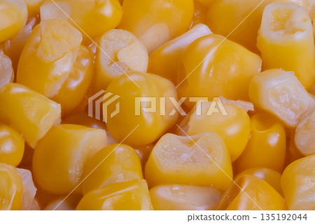 Vivid ripe maize, Luminous succulent fresh maize kernels, Bright and juicy ear of perfectly ripe maize grain, Vivid and flavorful moist kernels of freshly harvested ripe corn 135192044