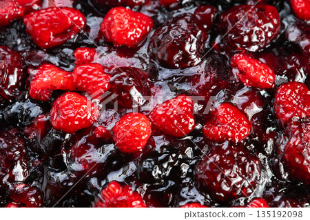 Chic and minimalist berry adornment emphasizing texture and hue, Sophisticated closeup of polished berry icing highlighting natural colors and elegant presentation Chic and minimalist berry adornment emphasizing texture and hue, Sophisticated closeup of polished berry icing highlighting natural colors and elegant presentation 135192098