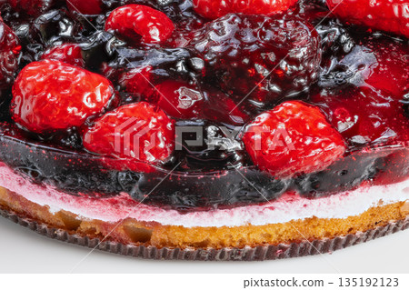 Creamy raspberry cheesecake with topping, Rich layered cake with vibrant berries, Elegant layered raspberry dessert featuring buttery crust and colorful fruit adornments Creamy raspberry cheesecake with topping, Rich layered cake with vibrant berries, Elegant layered raspberry dessert featuring buttery crust and colorful fruit adornments 135192123