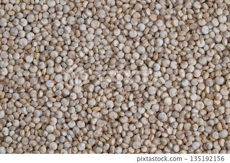 Neutral palette emphasizing brand and sustainability themes, Detailed quinoa seed image suitable for showcasing product packaging and environmentally friendly labels 135192156