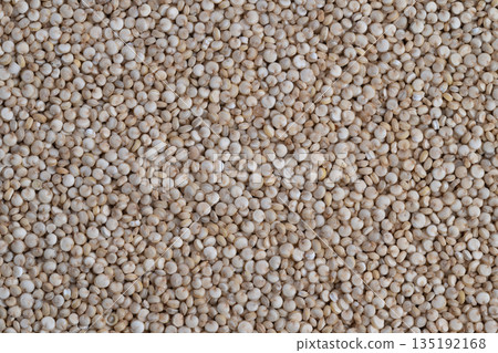 Quinoa seed pattern, Closeknit spherical quinoa creating rhythmic visual texture, Arrangement of compact white quinoa seeds forming abstract natural pattern with subtle shadows 135192168