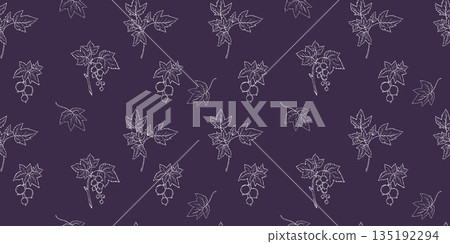 Seamless Currant Pattern. Outline White Line Art Berries on Dark Purple Background. Vector Horizontal hand-drawn illustration Not AI Seamless Currant Pattern. Outline White Line Art Berries on Dark Purple Background. Vector Horizontal hand-drawn illustration Not AI 135192294