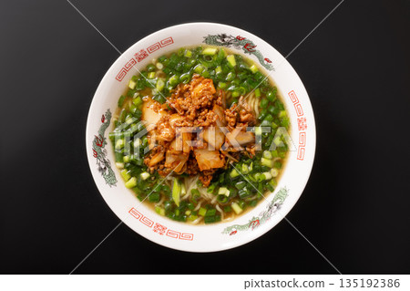 Pork kimchi and green onion ramen Pork kimchi and green onion ramen 135192386