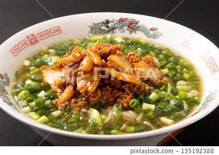 Pork kimchi and green onion ramen Pork kimchi and green onion ramen 135192388