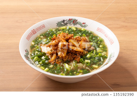Pork kimchi and green onion ramen Pork kimchi and green onion ramen 135192390