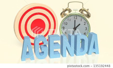 Agenda Planning Concept with Target Goal and Alarm Clock 3d render. 135192448