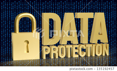 Golden Data Protection Padlock for Digital Cybersecurity Concept 3d render. 135192457
