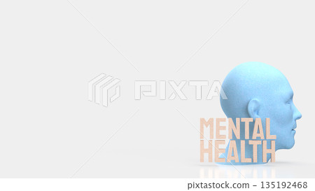 Mental Health Awareness Concept with Human Mind Profile Illustration 3d render. 135192468