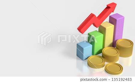 Financial Profit Growth Concept with Stacked Coins Bar Chart and Rising Arrow 3d render. 135192483