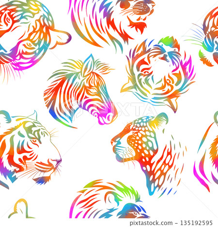 Animals seamless white background. hand drawing. Not AI, Vector illustration 135192595