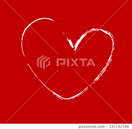 White heart on a red background with a brush . hand drawn. Not AI, Vector illustration 135192598