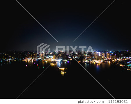 Vivid Cairo Skyline After Dark Showing City Lights and Reflections 135193081
