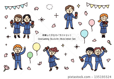 一組畢業學生的插圖 一組畢業學生的插圖 135193324