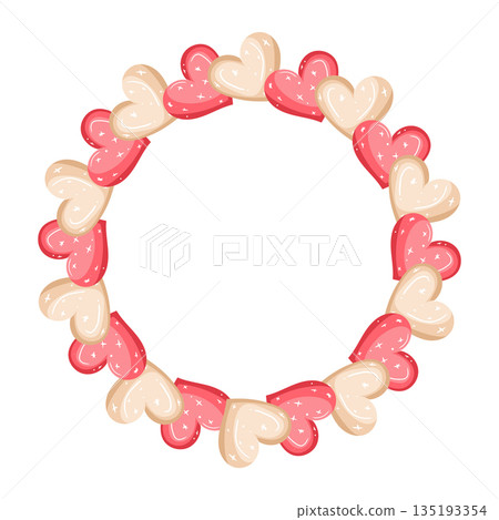 Round frame with red and beige heart and space for text 135193354