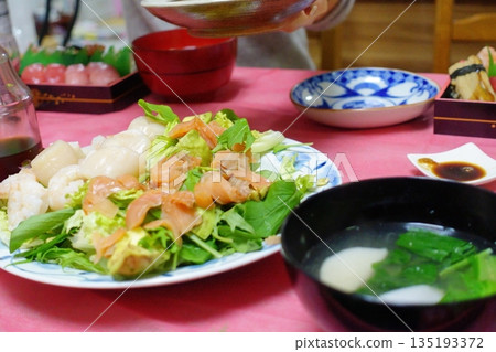 Scallops and salmon 135193372