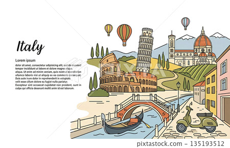 插畫資料：義大利風景圖片 135193512