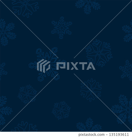 Various snowflake hand drawn childish style seamless pattern on navy blue background graphic illustration. Merry Christmas gift wrapping paper template. Various snowflake hand drawn childish style seamless pattern on navy blue background graphic illustration. Merry Christmas gift wrapping paper template. 135193611