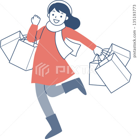 Young woman walking with many shopping bags 135193773