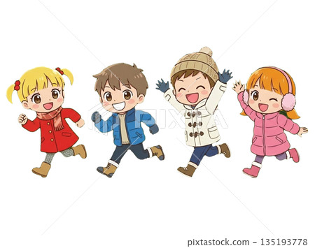 Elementary school students running happily 135193778