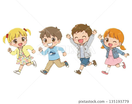 小學生們快樂地奔跑著 135193779
