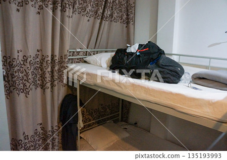 Bunk beds used when staying at a cheap accommodation in Vietnam 135193993