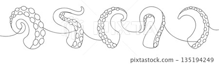 Octopus tentacles line art with suction cups. Marine fantasy illustration for tattoos, nautical themes, and sea monster decorative designs Octopus tentacles line art with suction cups. Marine fantasy illustration for tattoos, nautical themes, and sea monster decorative designs 135194249