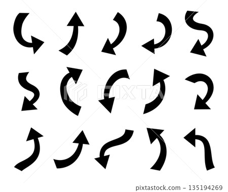 Black arrow icons set. Minimal vector arrows for flow, direction and conceptual navigation design 135194269