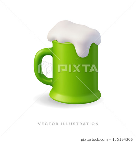 3d green beer mug. Irish pub slot symbol. Casino bonus drink, glossy render. St. Patricks day illustration 3d green beer mug. Irish pub slot symbol. Casino bonus drink, glossy render. St. Patricks day illustration 135194306