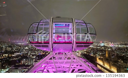 London, UK - January 1 2023: Surrounding View of London Eye at night 135194363