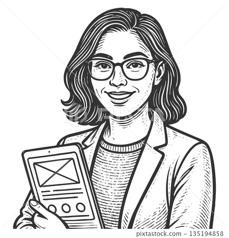 female UX designer engraving sketch vector 135194858