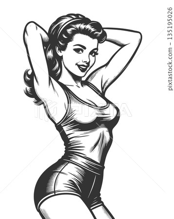 Retro Glamorous Woman in Tight Outfit vector 135195026