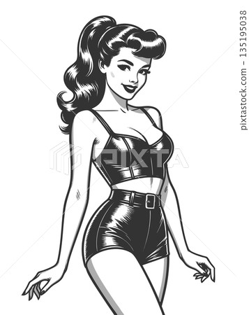 Retro Glamorous Woman in Tight Outfit vector 135195038