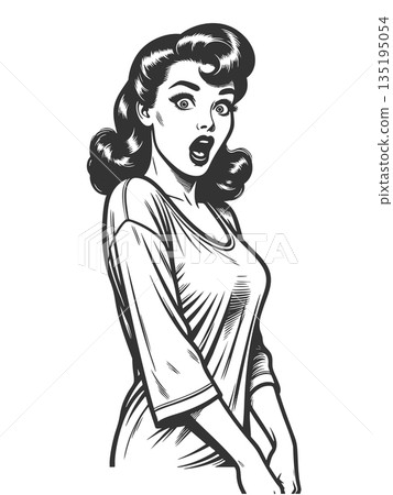 Surprised Retro Pin-Up Woman in Bodysuit vector 135195054