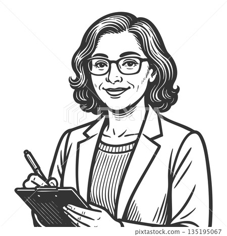 female therapist engraving sketch vector 135195067