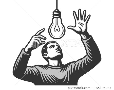 Man reaching for light bulb symbolizing idea Man reaching for light bulb symbolizing idea 135195087