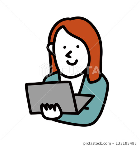 Woman with a laptop, businessman working in a company, illustration avatar 135195495