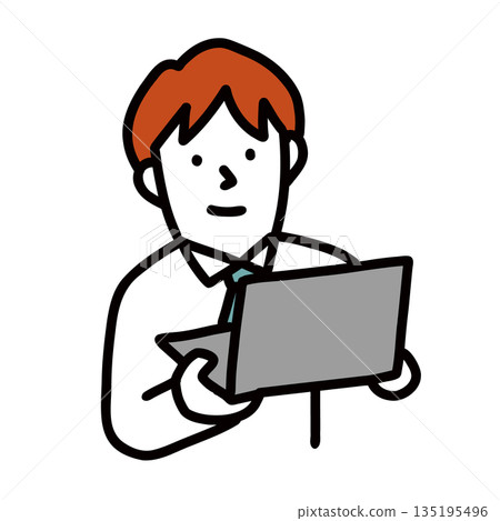 A man with a computer, a businessman working in an IT department, an illustration avatar 135195496