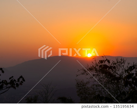 Gradient Overlay Orange Sky Evening Sunset Sunrise Pastel Soft Effect Background Pattern Abstract Texture Design Summer Nature Spring Light Beauty Template  Yellow Color Wallpaper Tropical Colorful. 135195634