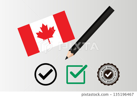 Canada Flag, Pencil, and Checkmark Icons Representing Quality, Verification, and Design Concepts Canada Flag, Pencil, and Checkmark Icons Representing Quality, Verification, and Design Concepts 135196467