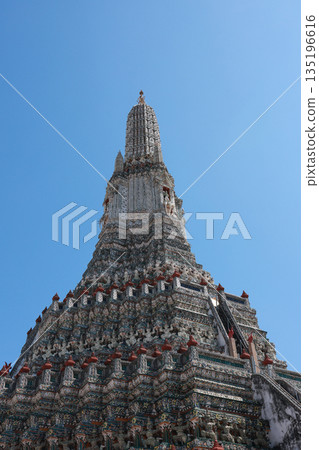 Pagoda in Wat Arun temple is temple landmark near Chao Phraya river at Bangkok Thailand Pagoda in Wat Arun temple is temple landmark near Chao Phraya river at Bangkok Thailand 135196616