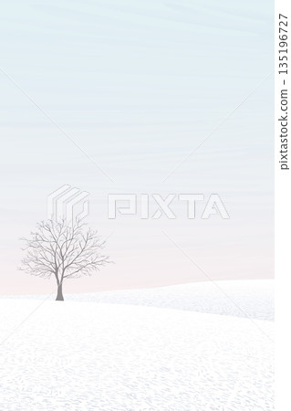 Minimalist winter landscape with lonely tree graphic illustration. Merry Christmas and Happy New Year greeting card template have blank space. 135196727