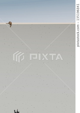 Cats playing together on cement wall with blue sky vertical background graphic illustration have blank space. Cats playing together on cement wall with blue sky vertical background graphic illustration have blank space. 135196841