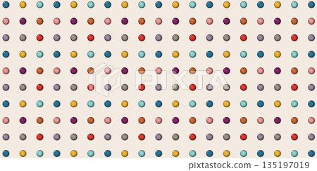 Abstract 3D colorful circle buttons pattern retro style on cream rectangle background graphic illustration. 135197019