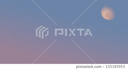 Half moon with stars and twilight sky background graphic illustration have blank space. Dramatic sky rectangle background. Half moon with stars and twilight sky background graphic illustration have blank space. Dramatic sky rectangle background. 135197053